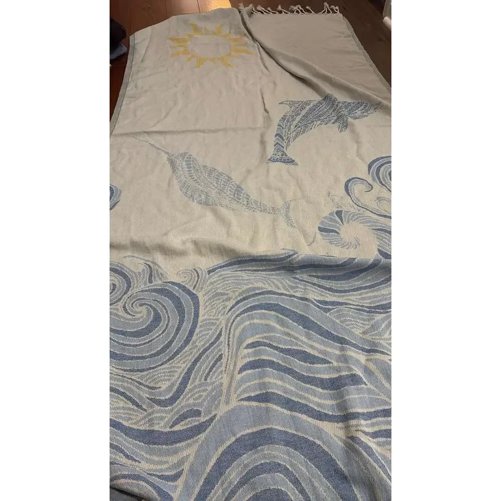 Mandala Dolphin & Sun Fringed Coastal Beach Towel / Throw